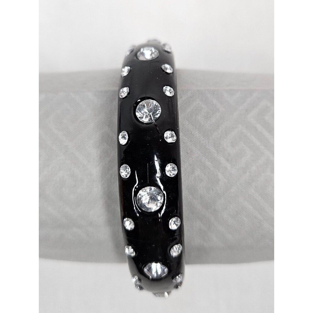 VTG Deadstock Y2K Black Rhinestone Bangle Bracelet Chunky Acrylic Stack 8"